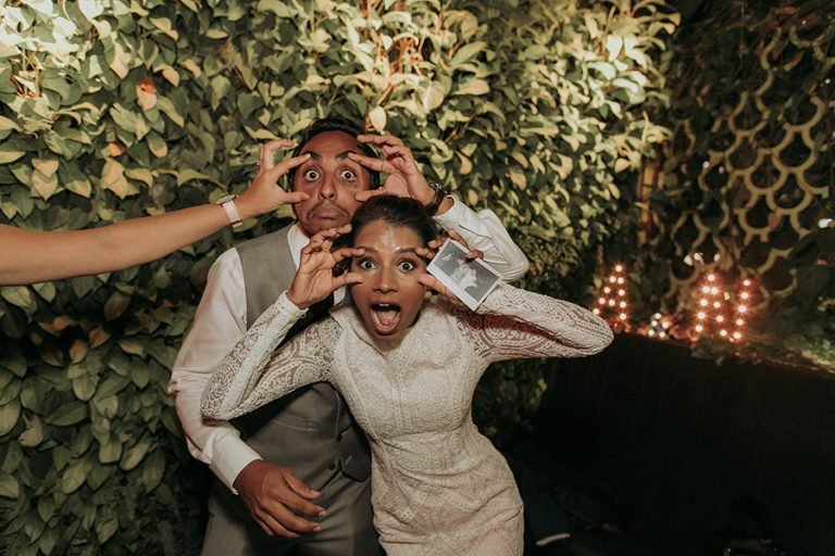 Naanthini and Aanesh wedding photography at Loof Bar Singapore, pulling funny faces
