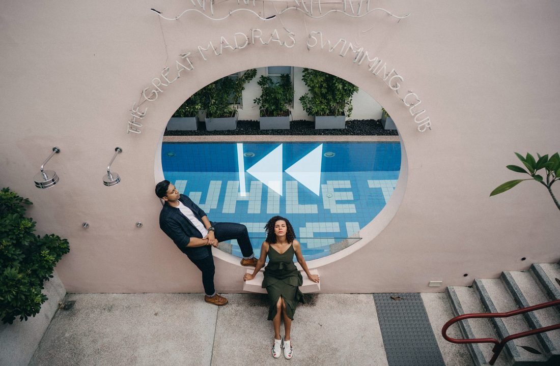 Couple posing at Great Madras Swimming Club, Singapore wedding photographer
