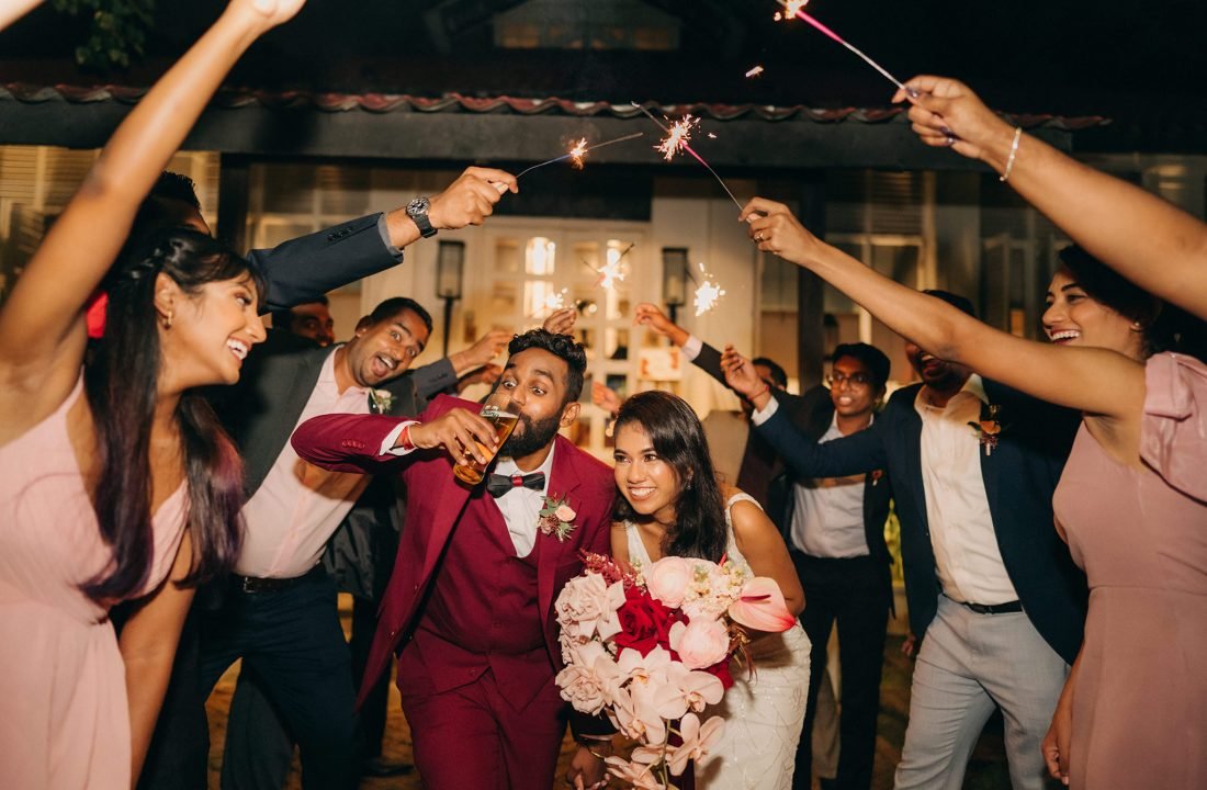 Sparkler walk out at Tamarind Hill Singapore wedding