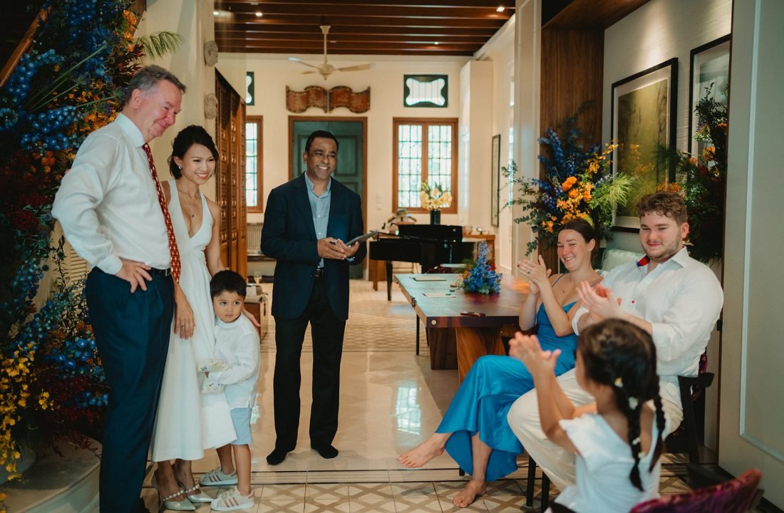 Family celebrating an intimate home wedding in Singapore