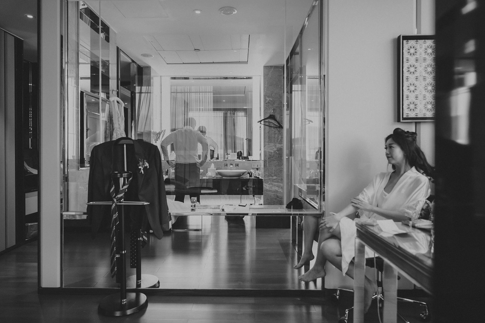 LK + Sophie at 1-Pavilion wedding photography in Singapore, bride sitting on chair