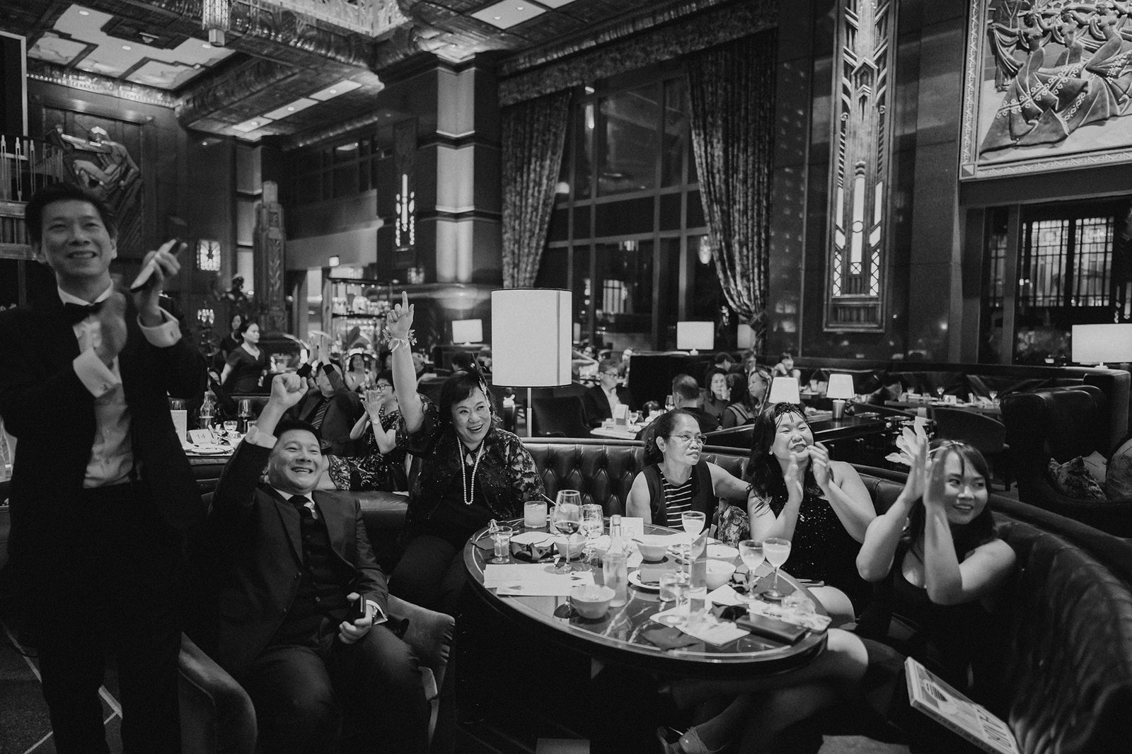 Jared and Xinyu celebrate at Atlas Bar Singapore wedding reception