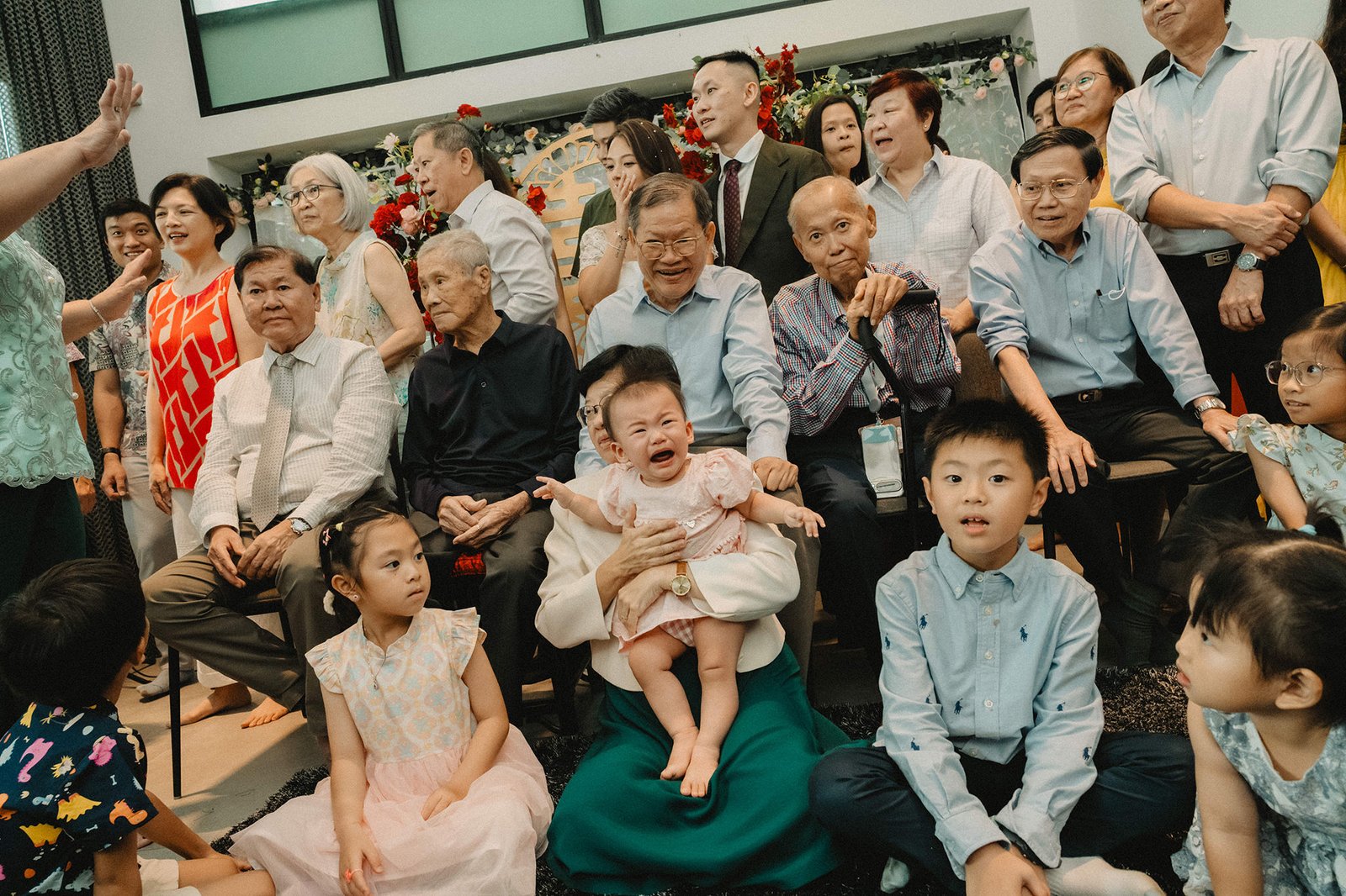 Family gathering at an Atlas Bar Singapore wedding celebration.