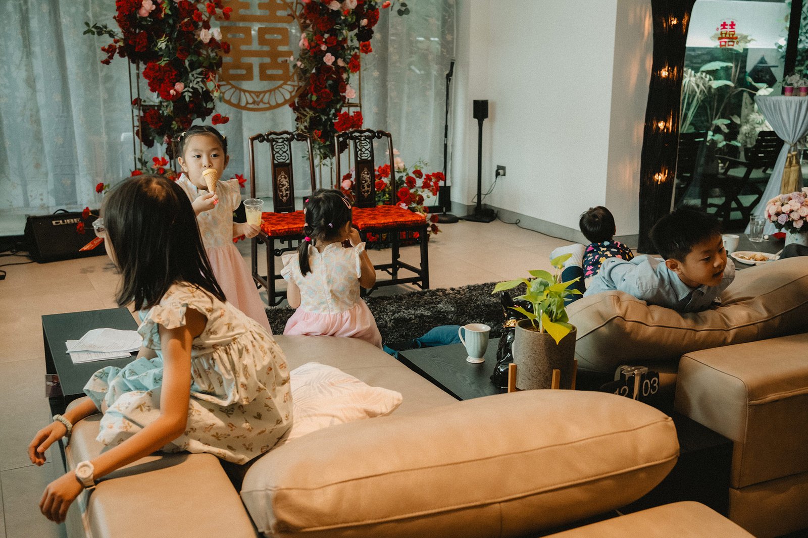 Children at a wedding reception in Atlas bar Singapore, celebrating Jared and Xinyu's wedding.
