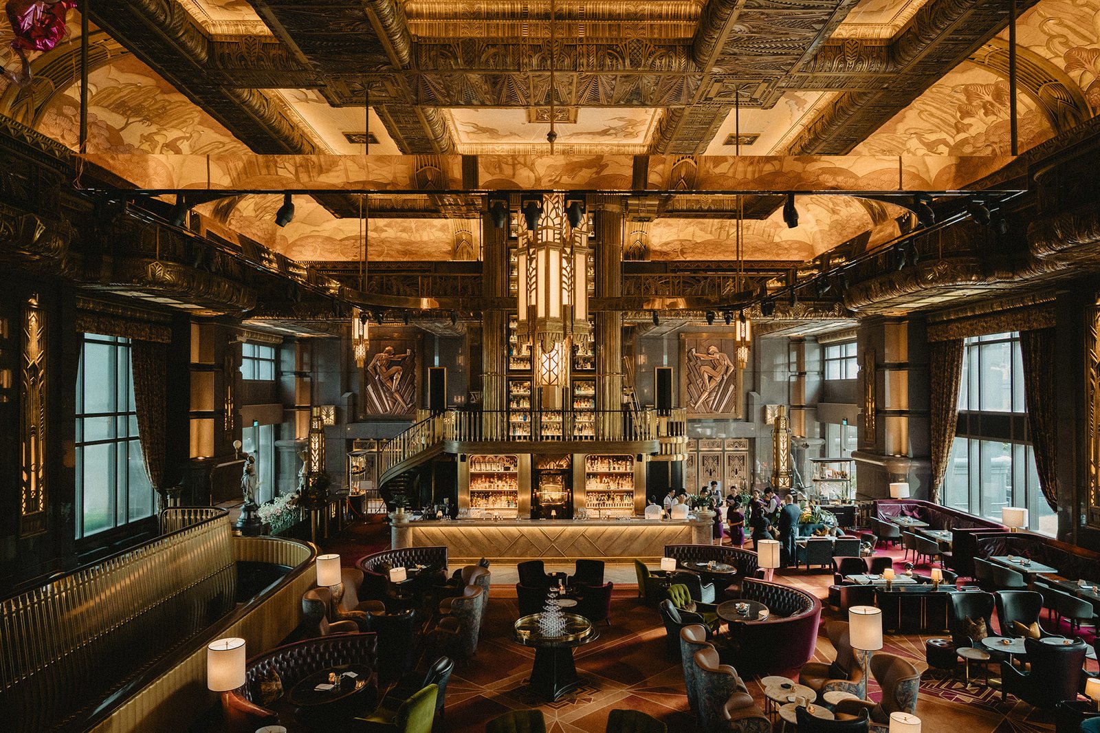 Jared + Xinyu wedding at Atlas Bar Singapore, opulent Art Deco interior.
