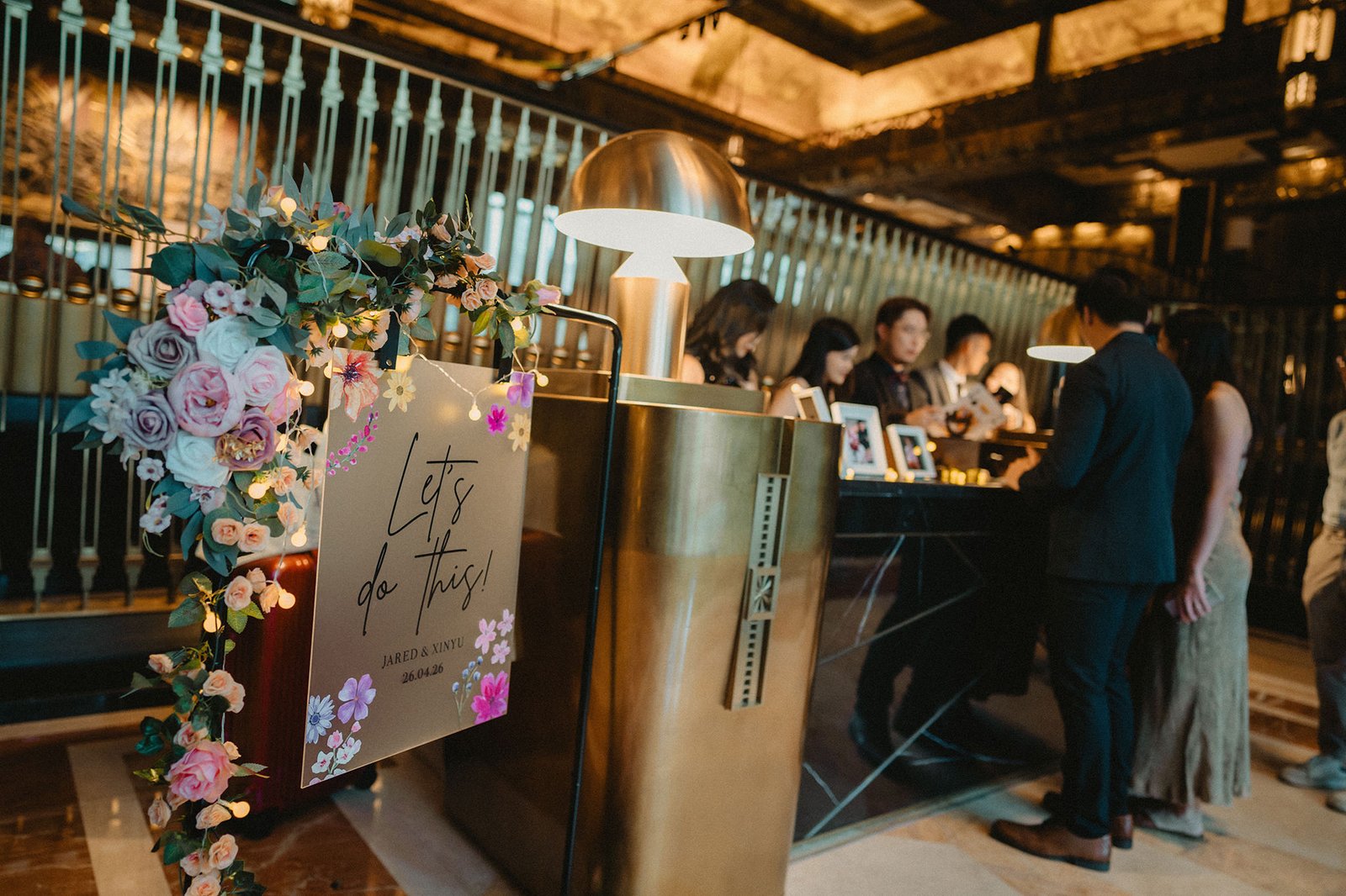 Wedding welcome sign "Let's do this!" at Atlas Bar Singapore