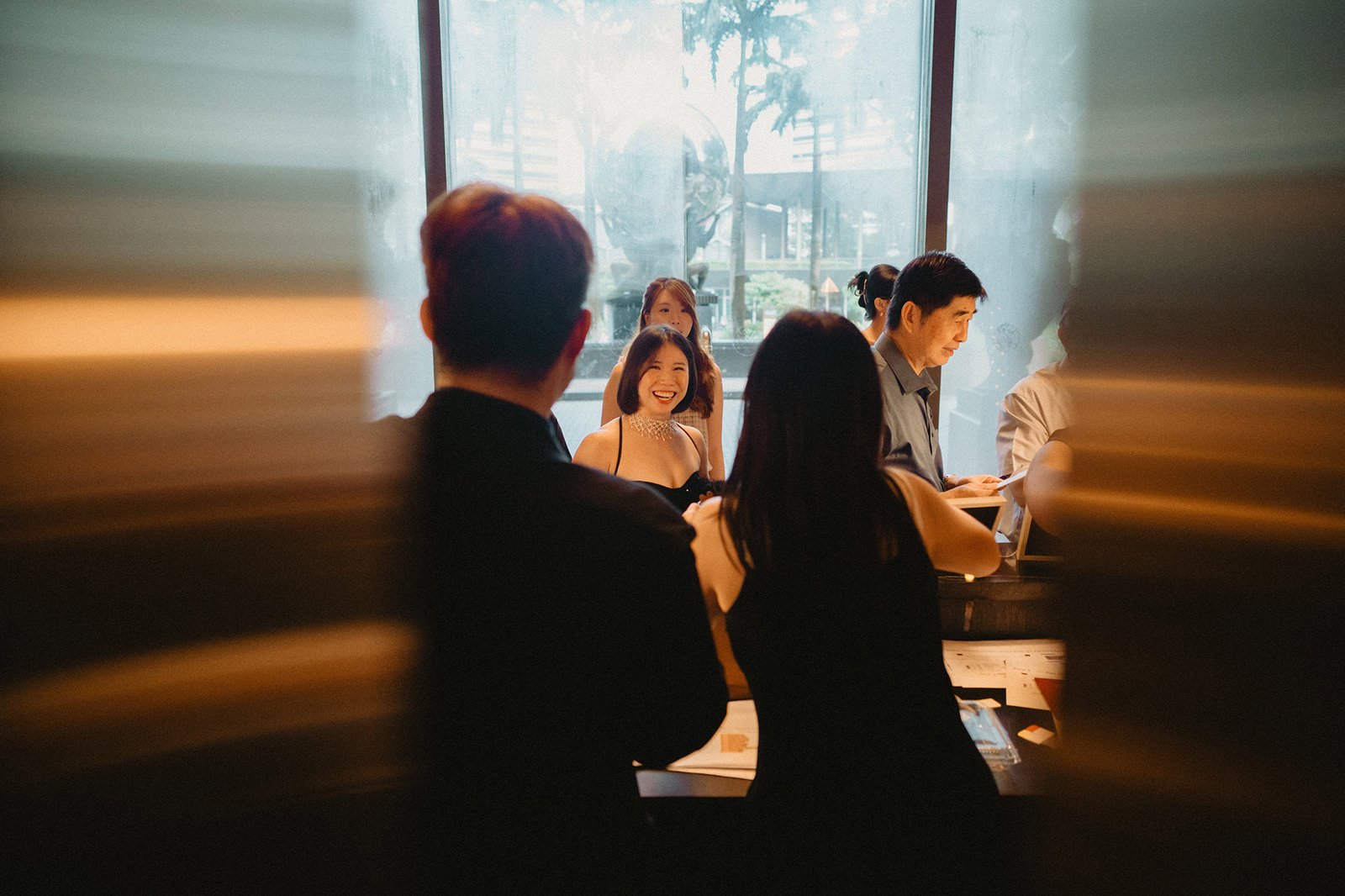 Jared and Xinyu wedding at Atlas Bar Singapore, guests gathered