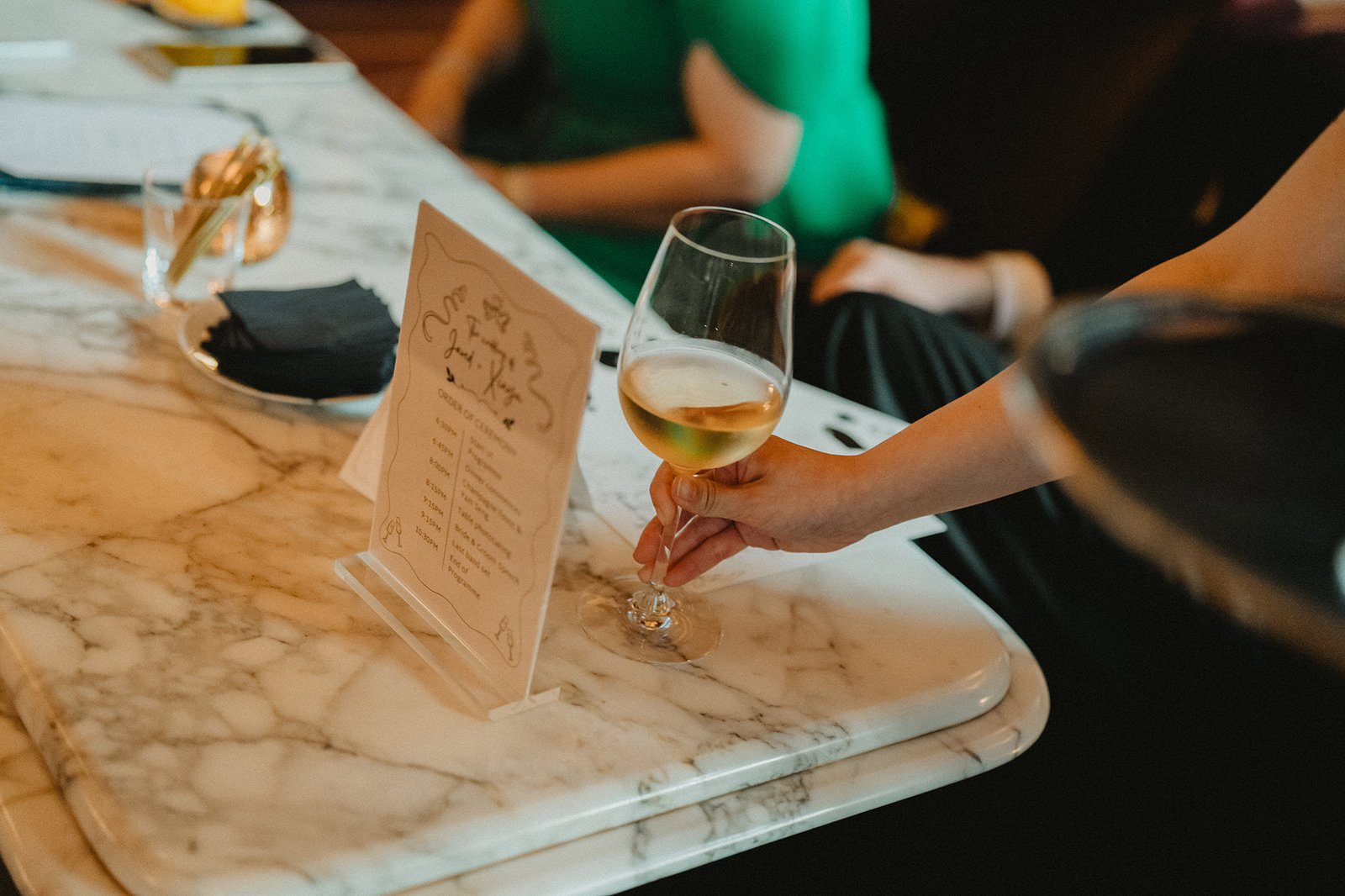 Jared and Xinyu's wedding at Atlas bar Singapore: wine and order of ceremony