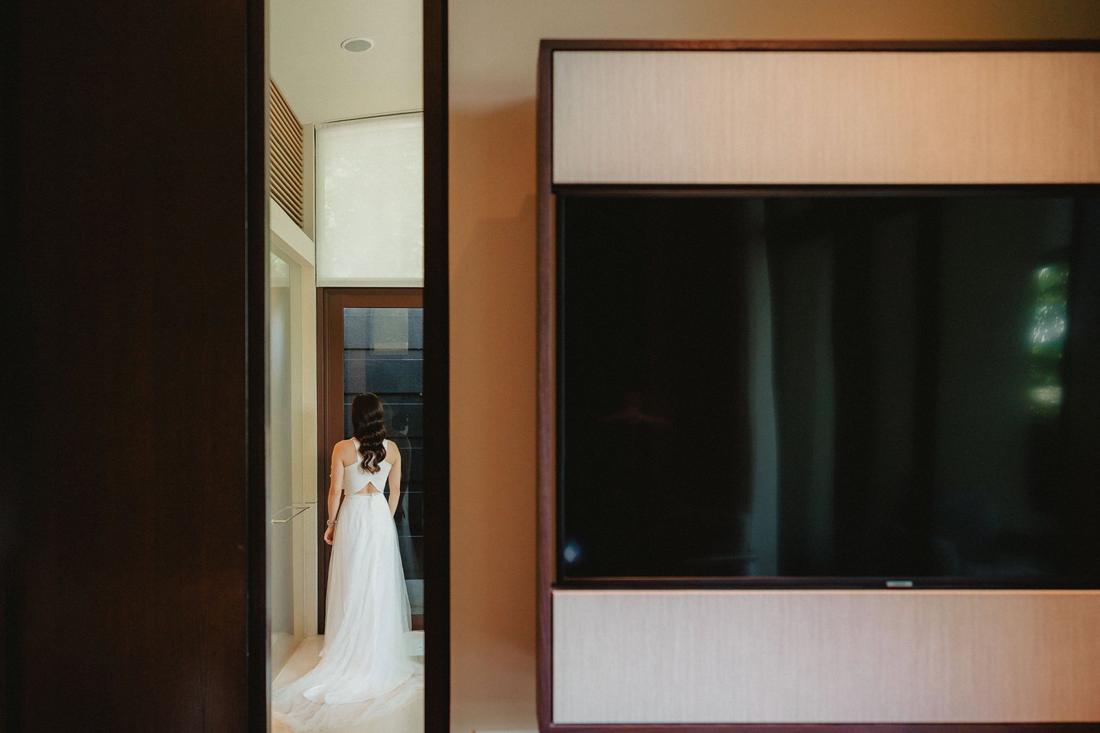 Bride in white dress at Capella Singapore wedding venue