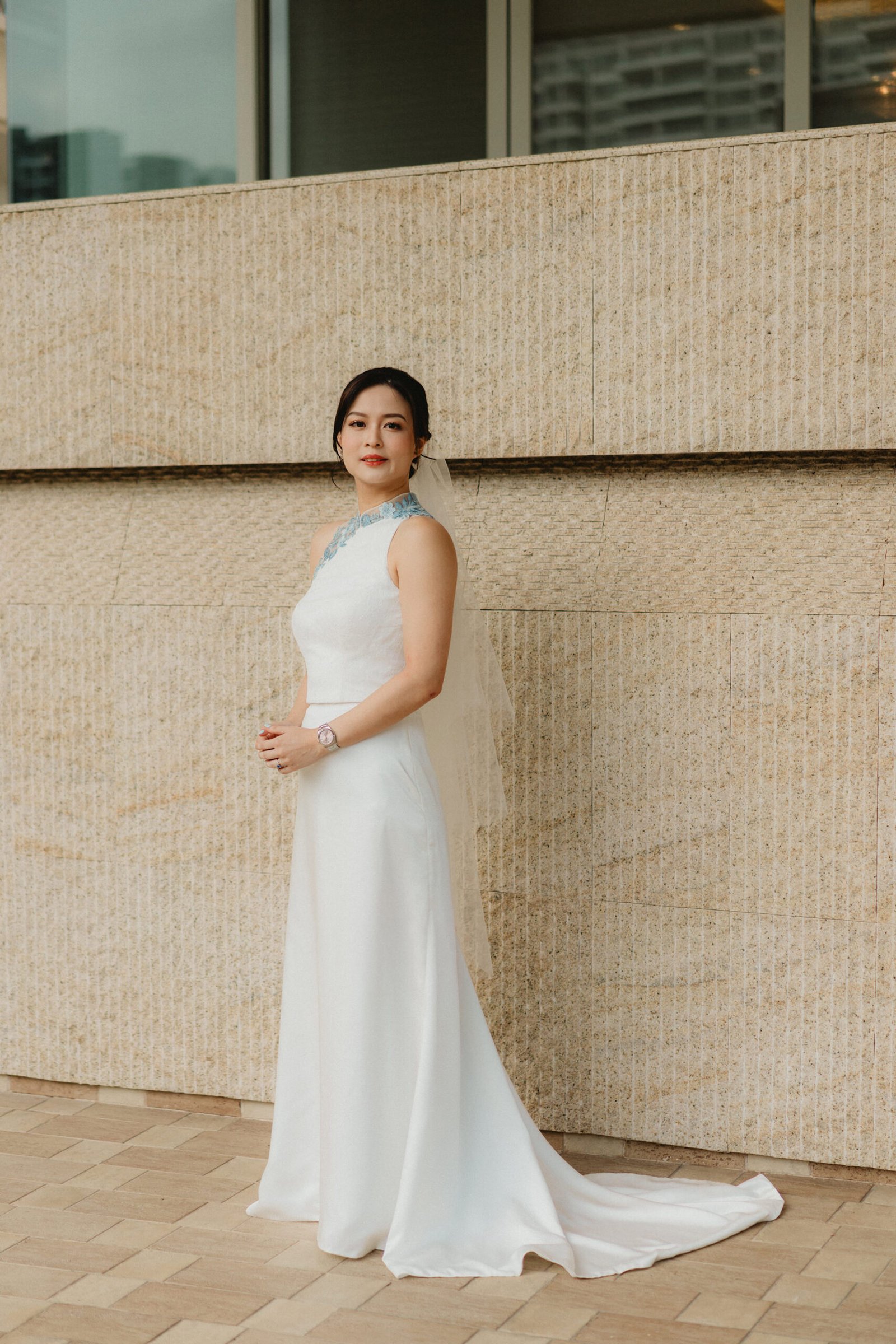 Bride in a white gown at a Capella Singapore wedding